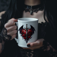 Gothic Heart with Wings, Sword and Red Roses