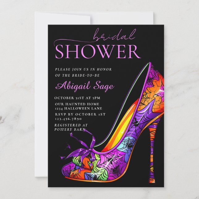 Gothic High Heel Shoe Halloween Bridal Shower Invitation (Front)