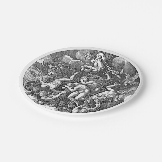 Gothic Historical Artwork Falling Into Hell Paper Plate (Angled)