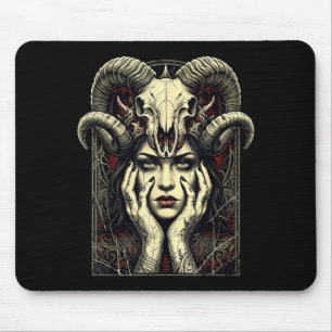 Gothic Horns Occult Witch Fantasy Demon Girl Mouse Mat