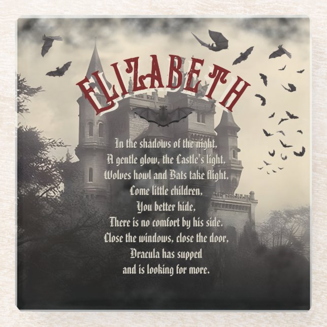 Gothic Horror Dracula's Haunted Castle Halloween Glass Coaster (Front)