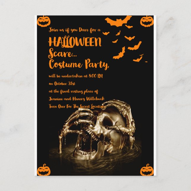 Gothic Horror Skull Halloween Invitation Postcards (Front)
