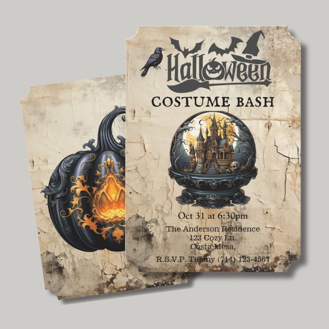 Gothic House in Snow Globe Halloween Costume Party Invitation (Creator Uploaded)