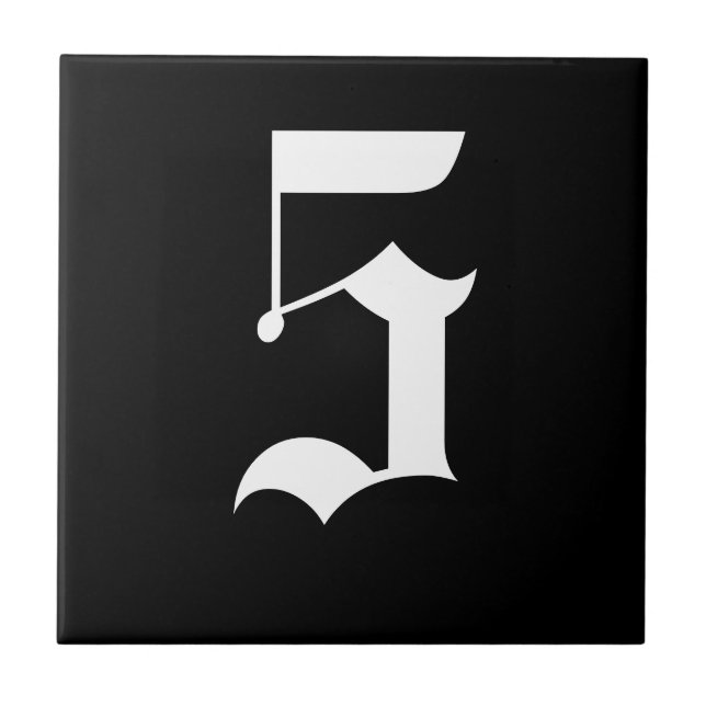 Gothic House Number Tile - White on Black (Front)