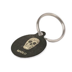 Gothic Human Skull Beige Black Texture Grunge Pet Tag