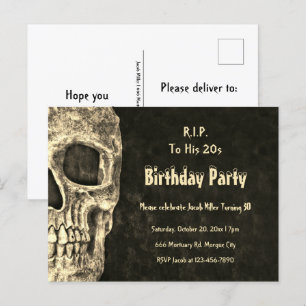 Gothic Human Skull Birthday Party RIP To His 20s Invitation Postcard