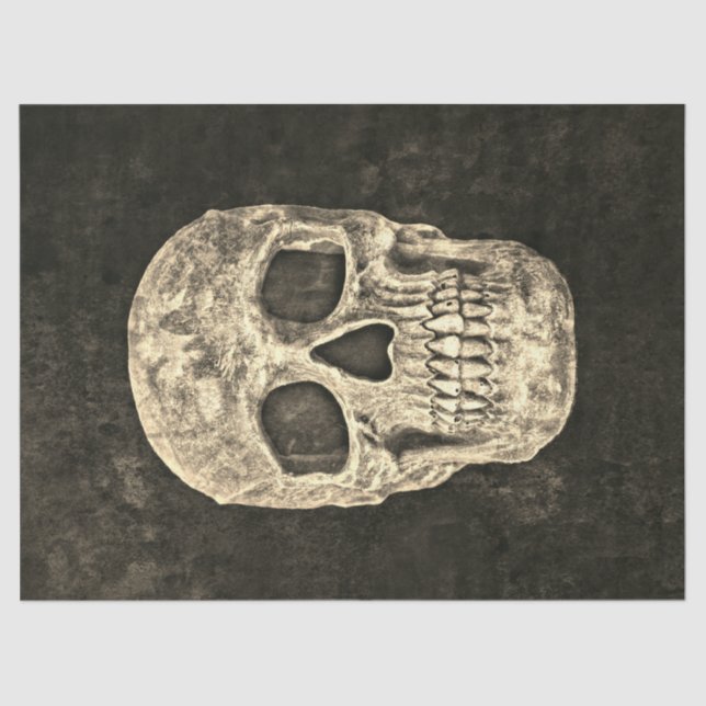 Gothic Human Skull Black Beige Texture Tissue Paper (Front)