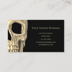 Gothic Human Skull Face Beige Black Tattoo Shop Business Card