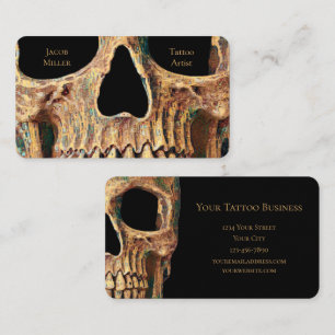 Gothic Human Skull Face Brown Green Tattoo Shop Business Card