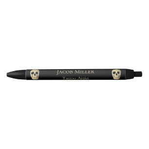Gothic Human Skull Head Black Beige Tattoo Shop Ink Pen