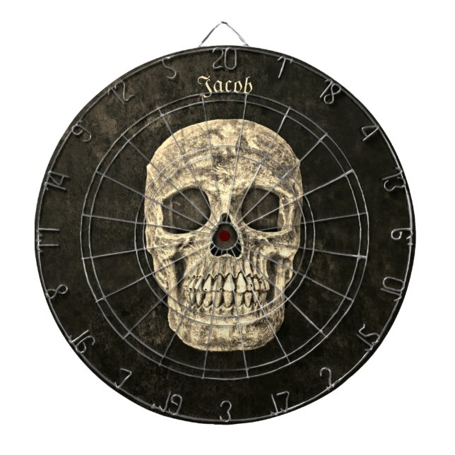 Gothic Human Skull Texture Black And Beige Grunge Dartboard (Front)
