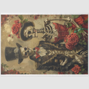 Gothic Husband Wife Skeleton Decoupage  Tissue Paper