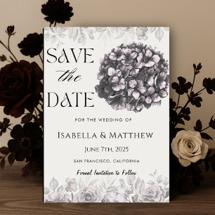 Gothic Hydrangea Floral Wedding Save The Date Invitation
