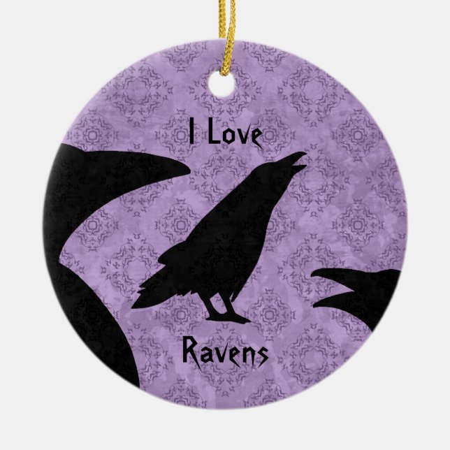 Gothic I Love Ravens Ceramic Tree Decoration (Front)