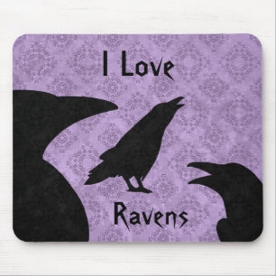 Gothic I Love ravens Mouse Mat