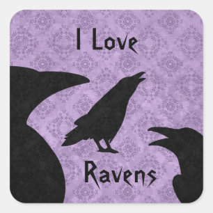 Gothic I Love ravens Square Sticker