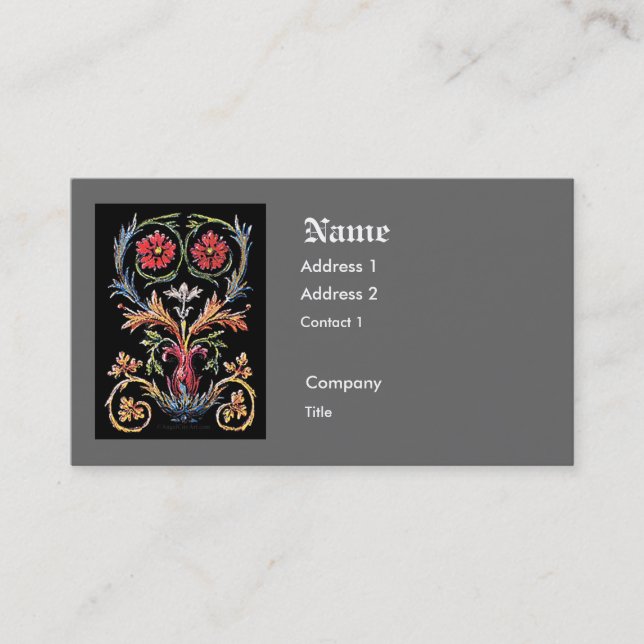 Gothic Illuminated Floral Business Card Template (Front)