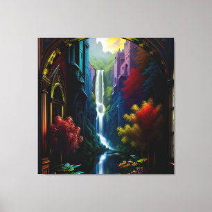 Gothic Inside Mansion Surreal Waterfall 11 Canvas Print