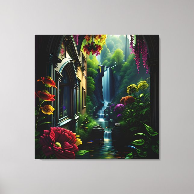 Gothic Inside Mansion Surreal Waterfall 13 Canvas Print (Front)