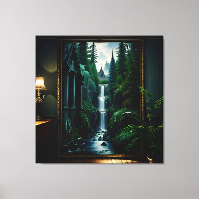 Gothic Inside Mansion Surreal Waterfall 2 Canvas Print (Front)