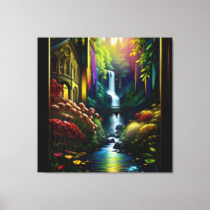 Gothic Inside Mansion Surreal Waterfall 8 Canvas Print