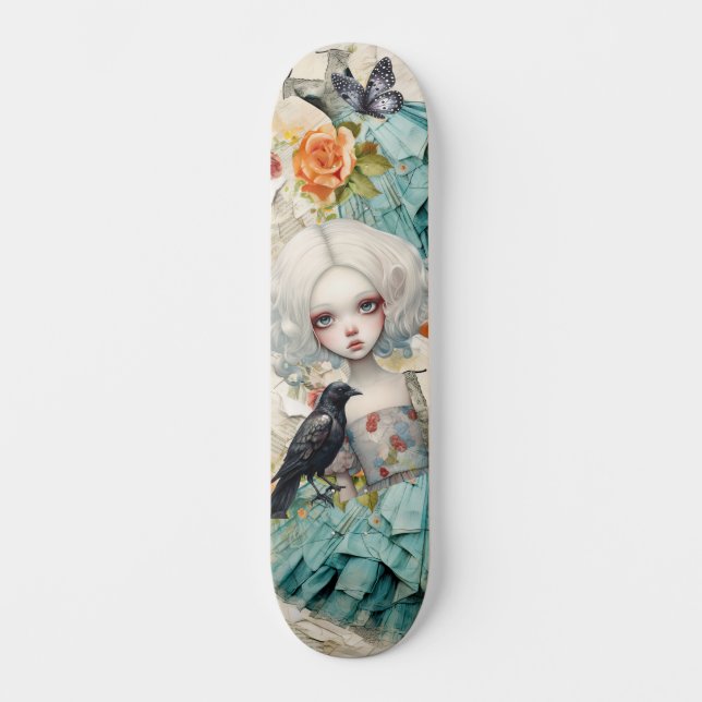 Gothic Inspire Blue Dress & Peach Rose Skateboard (Front)