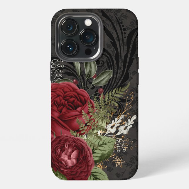 Gothic Inspired Red and Black Rose iPhone Case (Back)