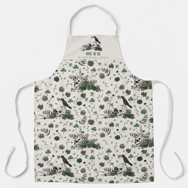 Gothic Ivory Bride or Die Floral Skull Wedding Apron (Front)