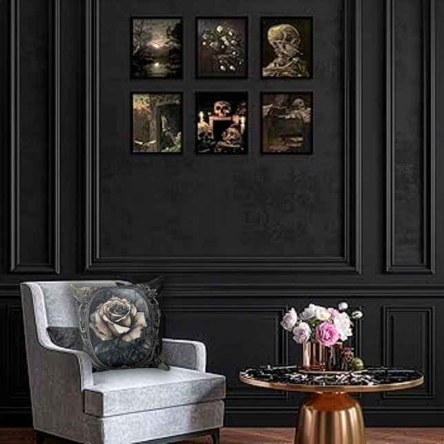 Gothic Ivory Rose in Frame Cushion (Creator Uploaded)