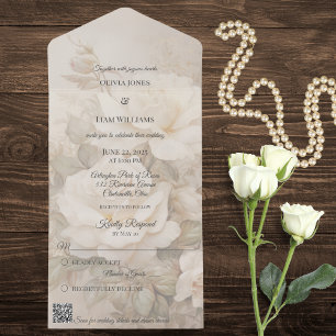 Gothic Ivory Rose Silhouette QR Code All In One Invitation