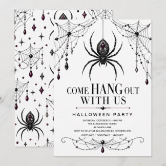 Gothic Jewelled Spider Halloween Party Invitation