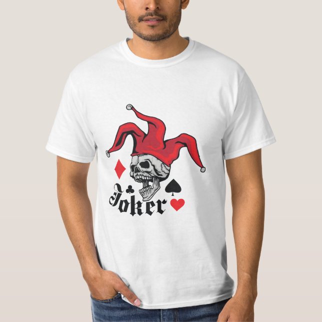 Gothic Joker Skull Playing Cards Graphic T-Shirt (Front)
