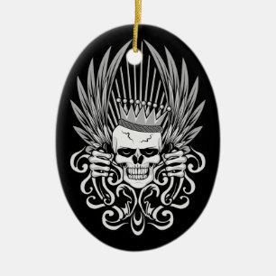 Gothic King Skull Ceramic Tree Decoration