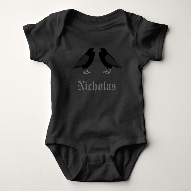 Gothic Kissing Ravens Custom Name Baby Bodysuit (Front)