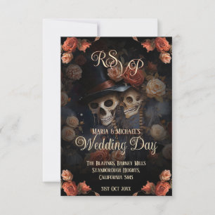 Gothic Kissing Skeletons Spooky Wedding RSVP 