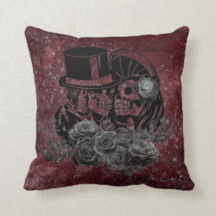 Gothic Kissing Skulls Couple And Blood Red Eternal Cushion