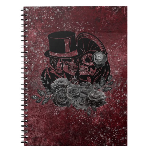 Gothic Kissing Skulls Couple And Blood Red Eternal Notebook (Front)