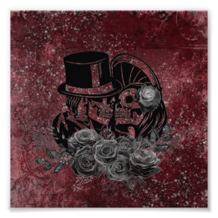 Gothic Kissing Skulls Couple And Blood Red Eternal Photo Print