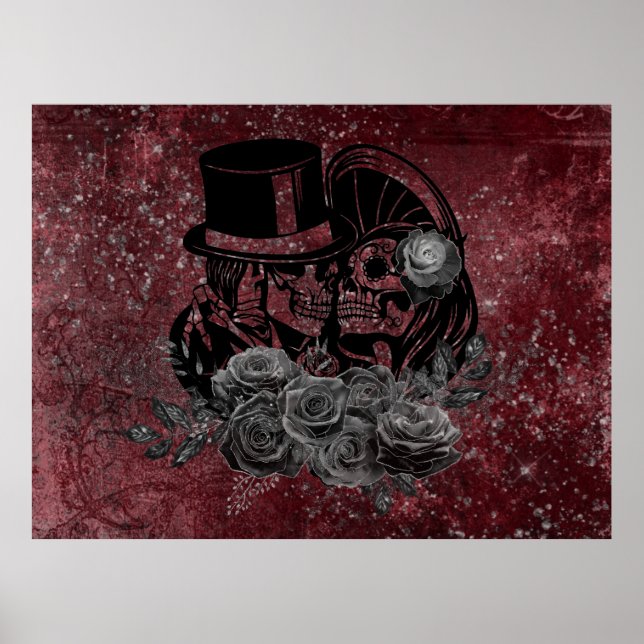 Gothic Kissing Skulls Couple And Blood Red Eternal Poster (Front)