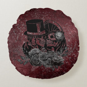 Gothic Kissing Skulls Couple And Blood Red Eternal Round Cushion