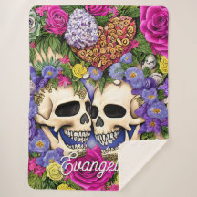 Gothic Kissing Watercolor Floral Skeletons