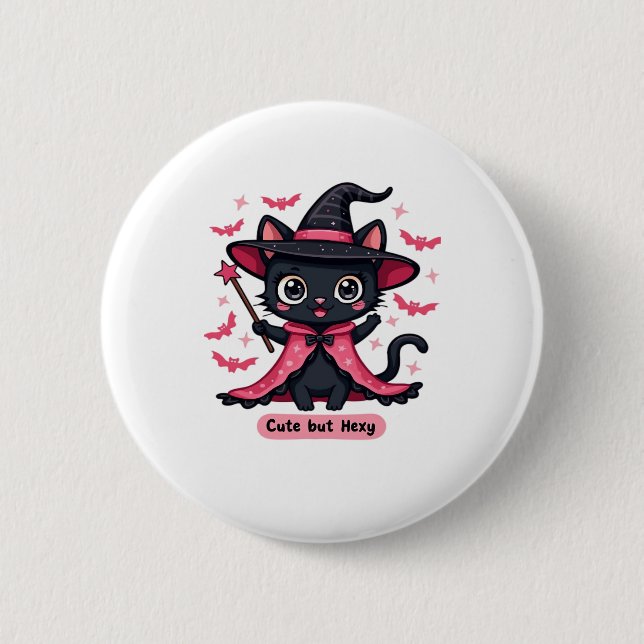 Gothic kitten in pink � sweet, but bewitched Overs 6 Cm Round Badge (Front)
