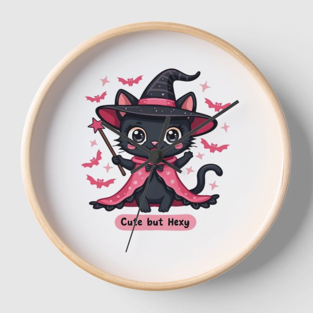 Gothic kitten in pink – sweet, but bewitched Overs Clock (Front)