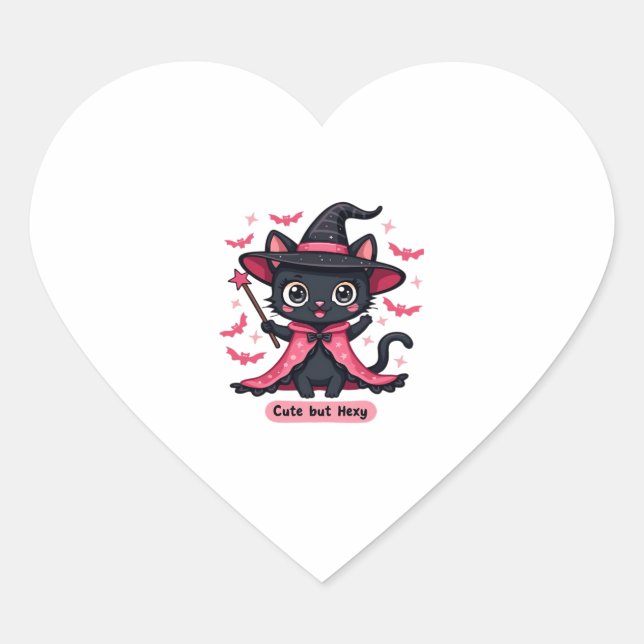Gothic kitten in pink � sweet, but bewitched Overs Heart Sticker (Front)