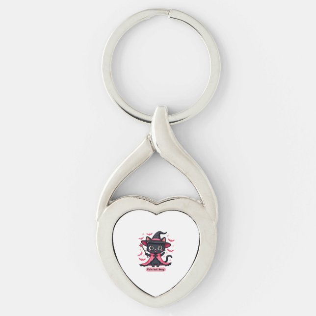 Gothic kitten in pink – sweet, but bewitched Overs Key Ring (Front)