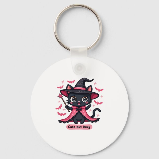 Gothic kitten in pink � sweet, but bewitched Overs Key Ring (Front)