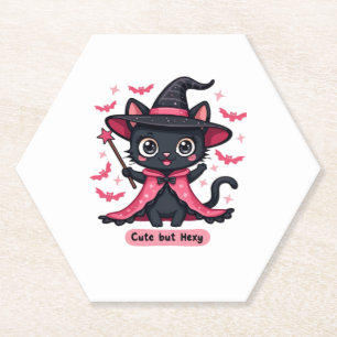 Gothic kitten in pink � sweet, but bewitched Overs Paper Coaster