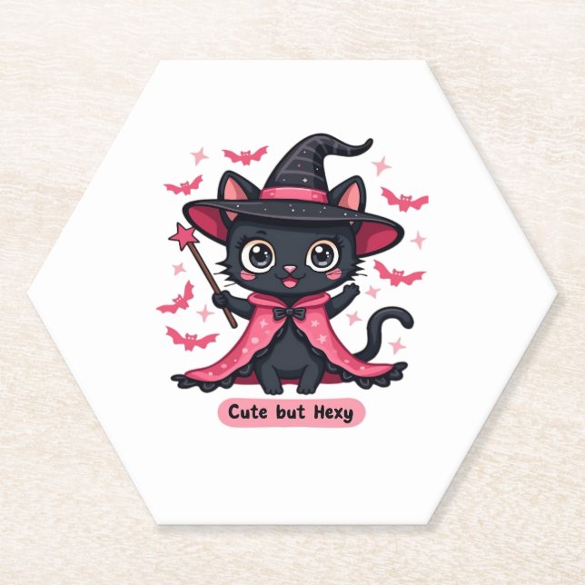 Gothic kitten in pink � sweet, but bewitched Overs Paper Coaster (Front)