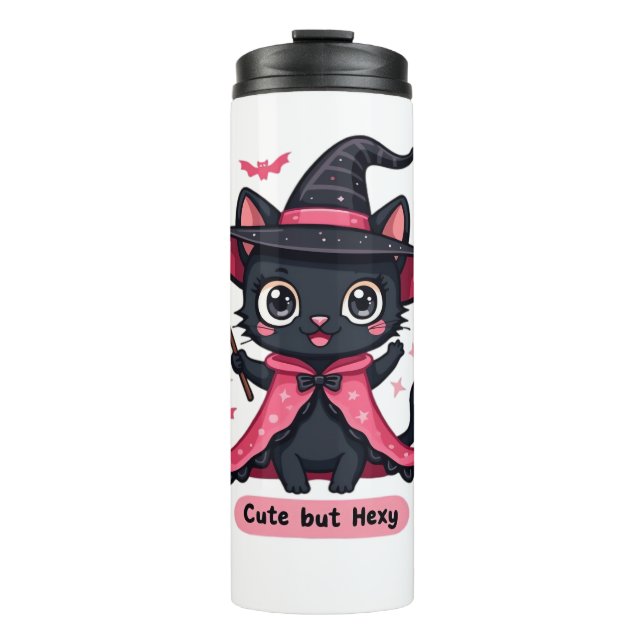 Gothic kitten in pink – sweet, but bewitched Overs Thermal Tumbler (Front)