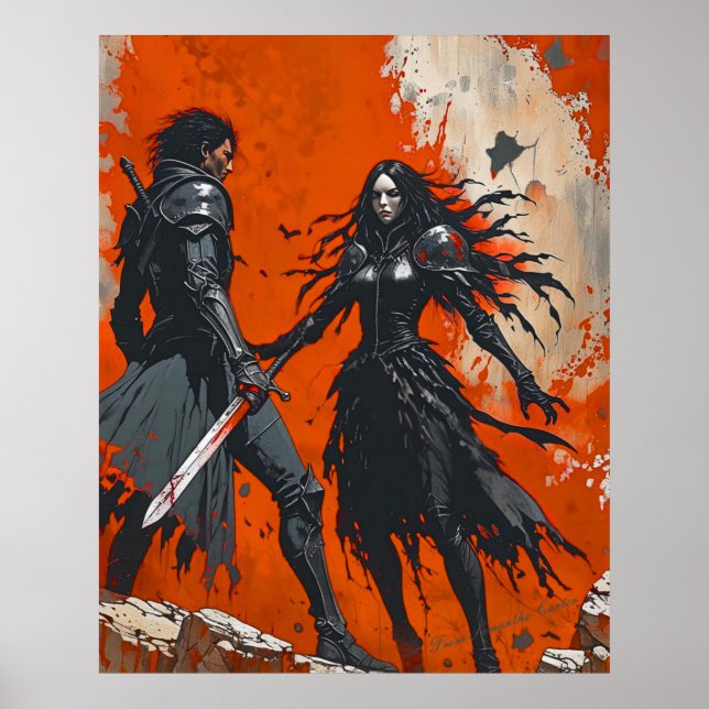 Gothic Knight Duel Poster – Dark Fantasy Art (Front)